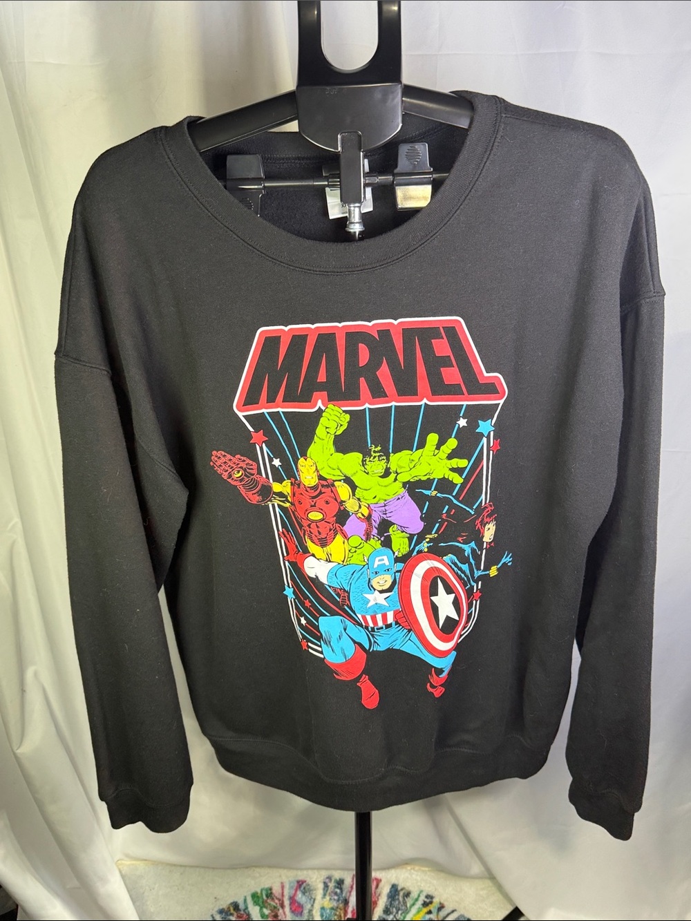 Marvel Black Crewneck Sweatshirt with Multicolor Superhero Print
